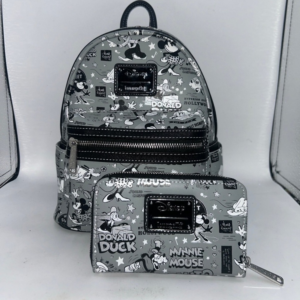 Loungefly Disney 100 Mickey & Friend B&W Vaulted Mini Backpack set
